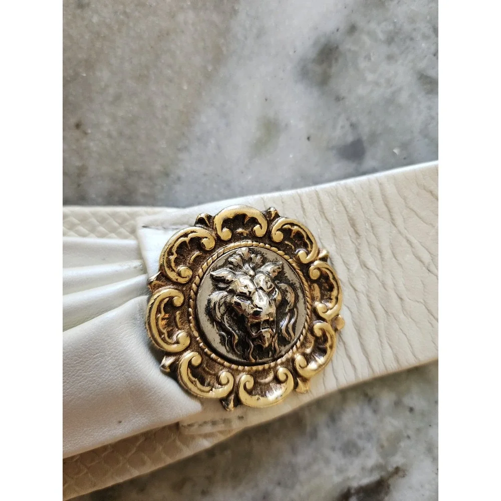 Vintage Lion Head Statement Belt Cream Gold Chain Medusa Greek Key Ornate